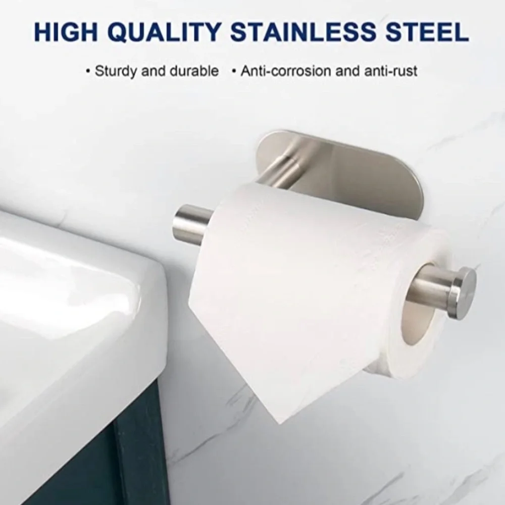 NIB Stainless Steel Toilet Paper Holder / No Punch /Easy 3M Stick Decor Bathroom
